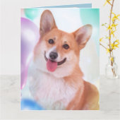 Party Balloon Corgi Kaart (Gele Bloem)