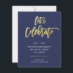 PARTY Bar Mitzvah modern navy   faux Gold script Kaart<br><div class="desc">*** OPMERKING - HET SHINY GOLD FOIL EFFECT IS EEN GEDRUKT AFBEELDING *** - - - - - - - - - - - - - - - - - - - - - - CONTACT MET ME VOOR aangepast "faux gold foil effect type" Licht het design in, maar zou...</div>