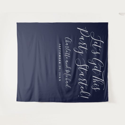 Party Begonnen Script Navy Blue Foto Achtergrond Wandkleed (Voorkant (horizontaal))