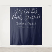 Party Begonnen Script Navy Blue Foto Achtergrond Wandkleed (Voorkant)