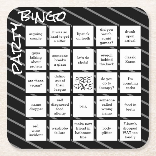 Party Bingo Black Modern Square Paper Onderzetter (Voorkant)