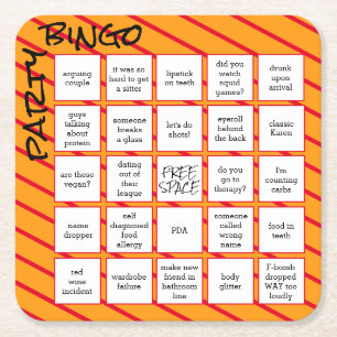 Party Bingo Funny Oranje Red Modern Kartonnen Onderzetters