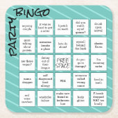 Party Bingo Game Kaart Blauwgroen Strepen Grappig Kartonnen Onderzetters (Voorkant)