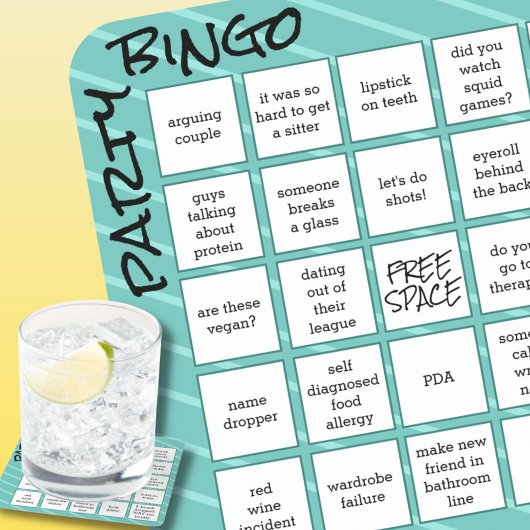 Party Bingo Game Kaart Blauwgroen Strepen Grappig Kartonnen Onderzetters