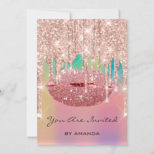 Party Birthday 16th Kiss Lips Roos Glitter Kaart (Voorkant)