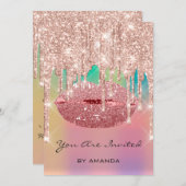 Party Birthday 16th Kiss Lips Roos Glitter Kaart (Voorkant / Achterkant)