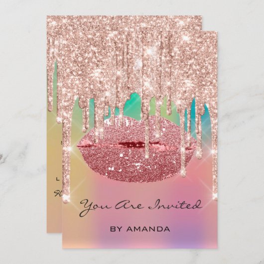 Party Birthday 16th Kiss Lips Roos Glitter Kaart (Voorkant / Achterkant)