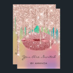 Party Birthday 16th Kiss Lips Roos Glitter Kaart<br><div class="desc">florenceK-ontwerp</div>