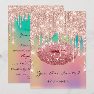 Party Birthday 16th Kiss Lips Roos Glitter Kaart