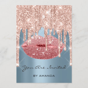 Party Birthday 16th Kiss Roos Blue Glitter Kaart