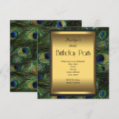 Party Birthday Peacock Green Blue Gold Kaart (Voorkant / Achterkant)