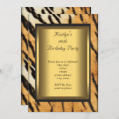 Party Birthday Tiger Animal Gold Kaart (Voorkant / Achterkant)