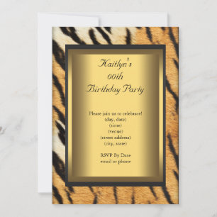 Party Birthday Tiger Animal Gold Kaart