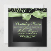 Party Black & Green Flower Verjaardag Uitnodiging (Achterkant)