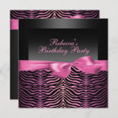 Party Black & Pink Zebra Verjaardagsuitnodiging Kaart (Voorkant / Achterkant)