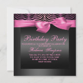 Party Black & Pink Zebra Verjaardagsuitnodiging Kaart (Achterkant)