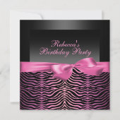 Party Black & Pink Zebra Verjaardagsuitnodiging Kaart (Voorkant)