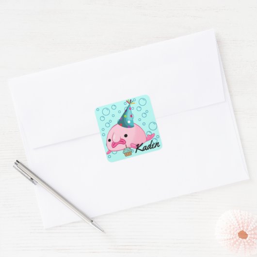 Party Blobfish gepersonaliseerd Vierkante Sticker (Envelop)