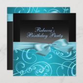 Party Blue Swirls Verjaardag Uitnodiging (Voorkant / Achterkant)