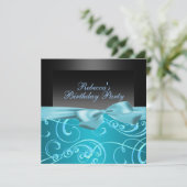 Party Blue Swirls Verjaardag Uitnodiging (Staand voorkant)