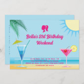 Party Blue Tropical Beach 21ste Verjaardag Weekend Kaart (Voorkant / Achterkant)