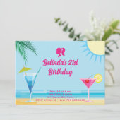 Party Blue Tropical Beach 21ste verjaardagsfeestje Kaart (Staand voorkant)