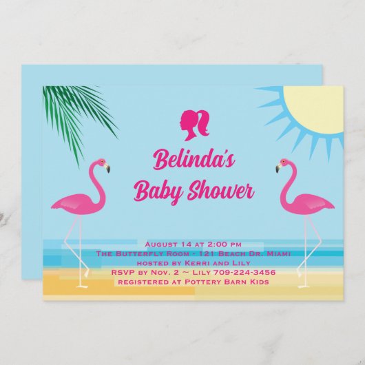 Party Blue Tropical Beach Baby shower Uitnodiging (Voorkant / Achterkant)
