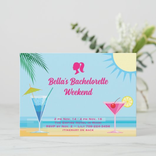 Party Blue Tropical Beach Weekend Bachelorette Kaart (Staand voorkant)