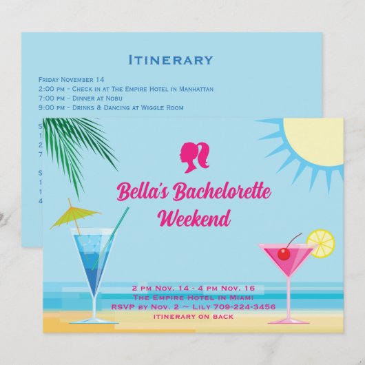 Party Blue Tropical Beach Weekend Bachelorette Kaart (Voorkant / Achterkant)