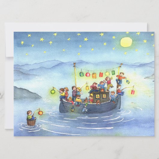Party Boat with Children Birthday Party Invitation Kaart (Voorkant)