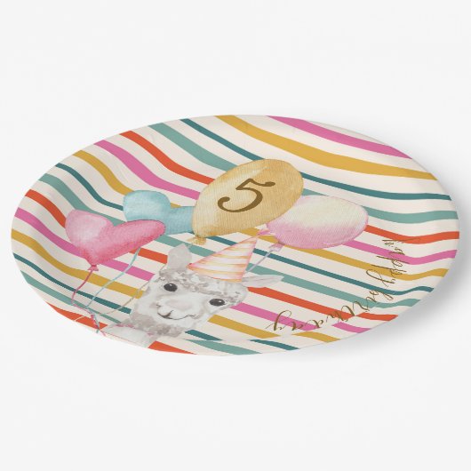 Party Boerderij Dieren Verjaardag Llama Strepen Papieren Bordje (Gekanteld)