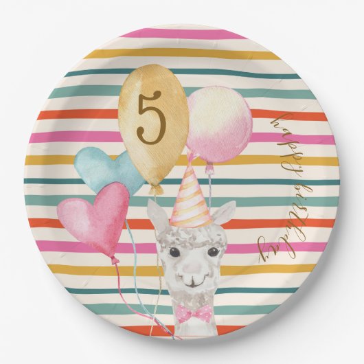 Party Boerderij Dieren Verjaardag Llama Strepen Papieren Bordje (Voorkant)