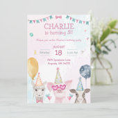 Party Boerderij Dieren Verjaardag Whimsy Uitnodigi Kaart (Staand voorkant)