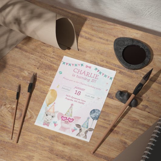 Party Boerderij Dieren Verjaardag Whimsy Uitnodigi Kaart