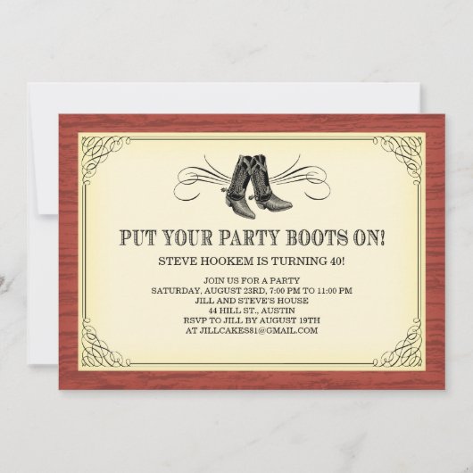 Party Boots Old Western Invitations Kaart (Voorkant)