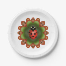 Party bord met lieveheersbeestje op rode en groene