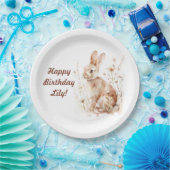 Party Bunny Meisje Jongen Beige Verjaardagsfeestje Papieren Bordje (Feest)