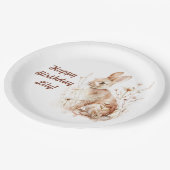 Party Bunny Meisje Jongen Beige Verjaardagsfeestje Papieren Bordje (Gekanteld)