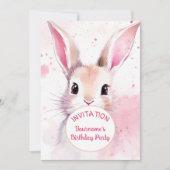 Party Bunny Schattige Roze Pastel Waterverf Kaart (Voorkant)