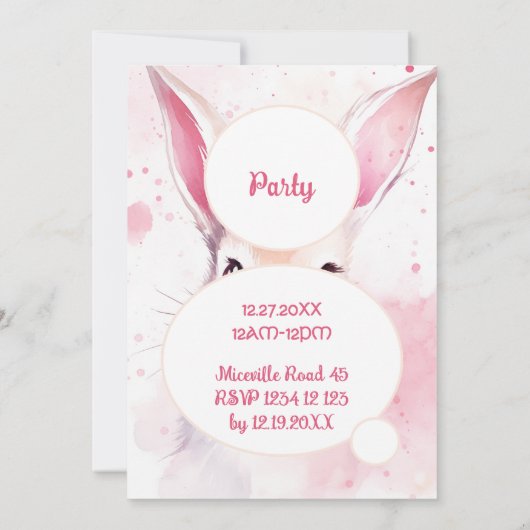 Party Bunny Schattige Roze Pastel Waterverf Kaart (Achterkant)