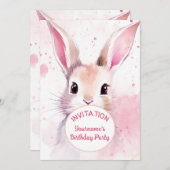 Party Bunny Schattige Roze Pastel Waterverf Kaart (Voorkant / Achterkant)