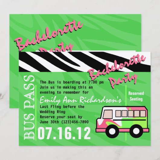 Party Bus Bachelorette Party Bash Kaart (Voorkant / Achterkant)