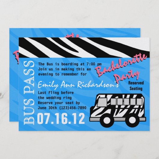 Party Bus Bachelorette Party Bash Kaart (Voorkant / Achterkant)