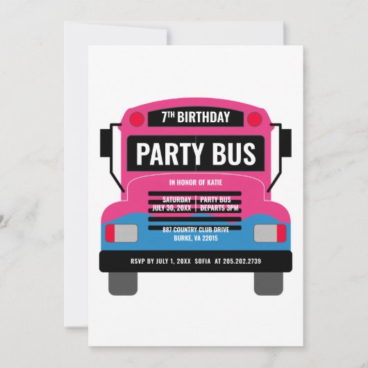 Party Bus Birthday Uitnodiging (Voorkant)