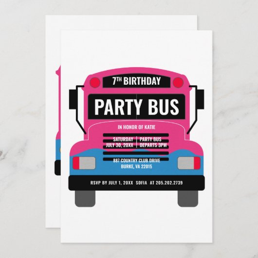 Party Bus Birthday Uitnodiging (Voorkant / Achterkant)