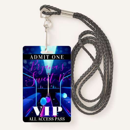 Party Bus Blacklight Dance Sweet 16 VIP Pass Badge (Voorkant met draagriem)
