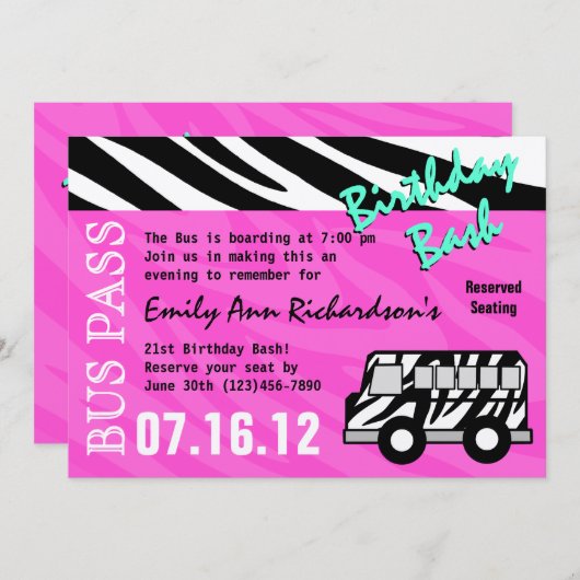 Party Bus Verjaardag Bash Kaart (Voorkant / Achterkant)