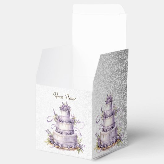 Party Cake Lavendel Bloemen Waterverf Elegant Bedankdoosjes (Geopend)