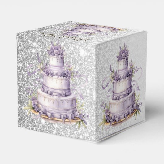 Party Cake Lavendel Bloemen Waterverf Elegant Bedankdoosjes (Achterkant)