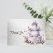 Party Cake Lavendel Bloemen Waterverf Elegant Bedankkaart (Staand voorkant)